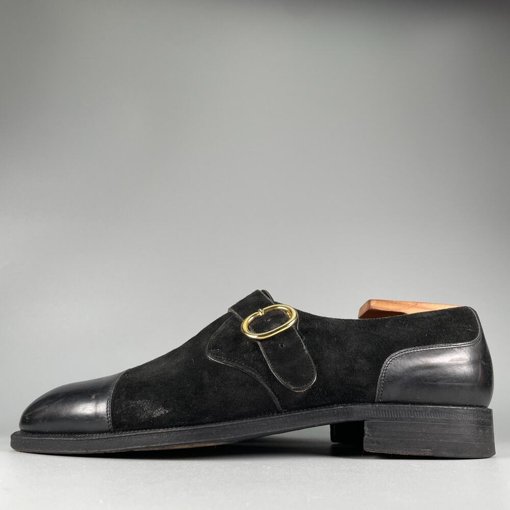 Roberto Botticelli Men's Size 8 Black Suede Monk Strap Cap Toe Loafer Dress Shoe